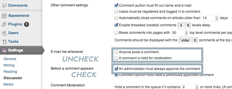 Comments Setting