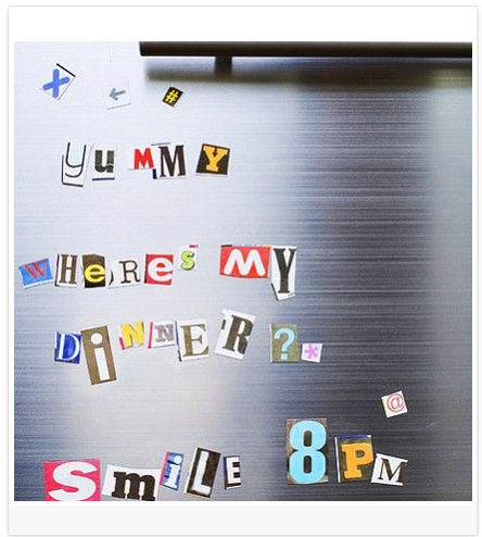 DIY Blog Header Design Idea #7 of 9: Cut out magazine letters and stick them in a place related to your blog (ie fridge for a food blog)